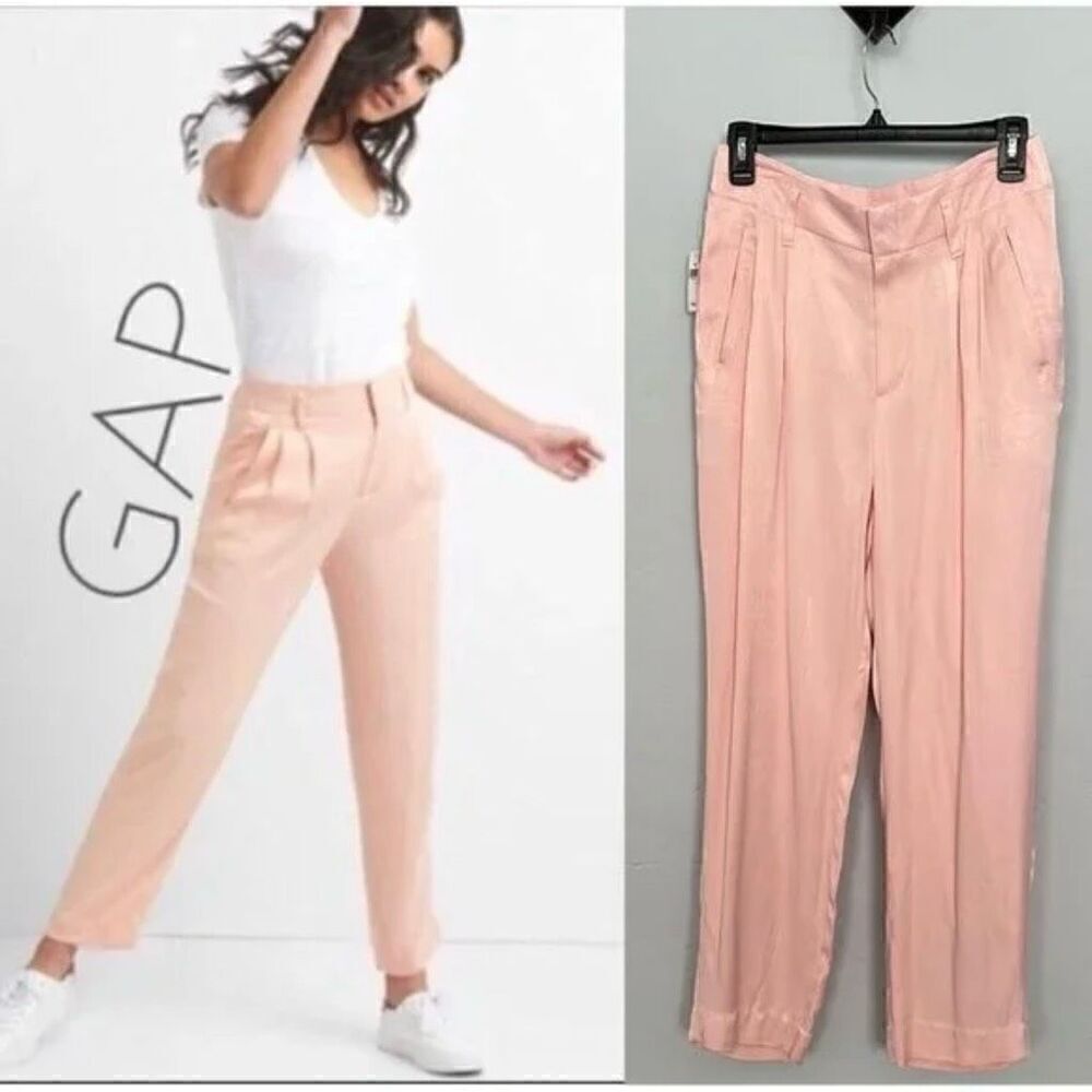 GAP Satin Drapey Trouser Pants Evening Sand pink Size 00